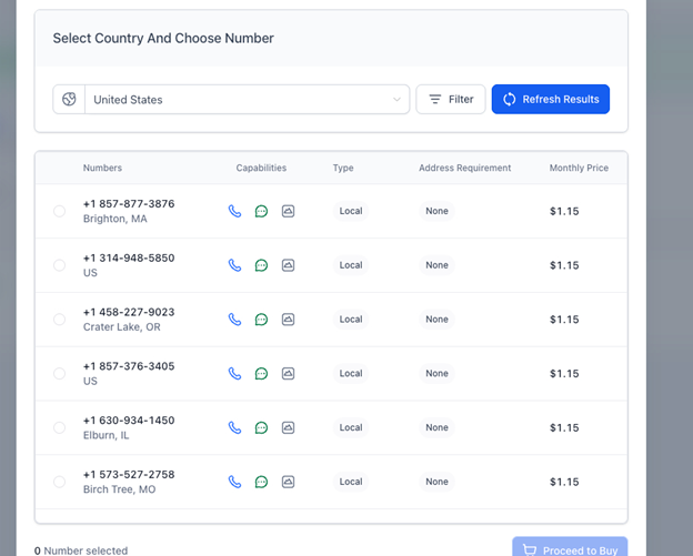 Select Country in GHL Phone Numbers